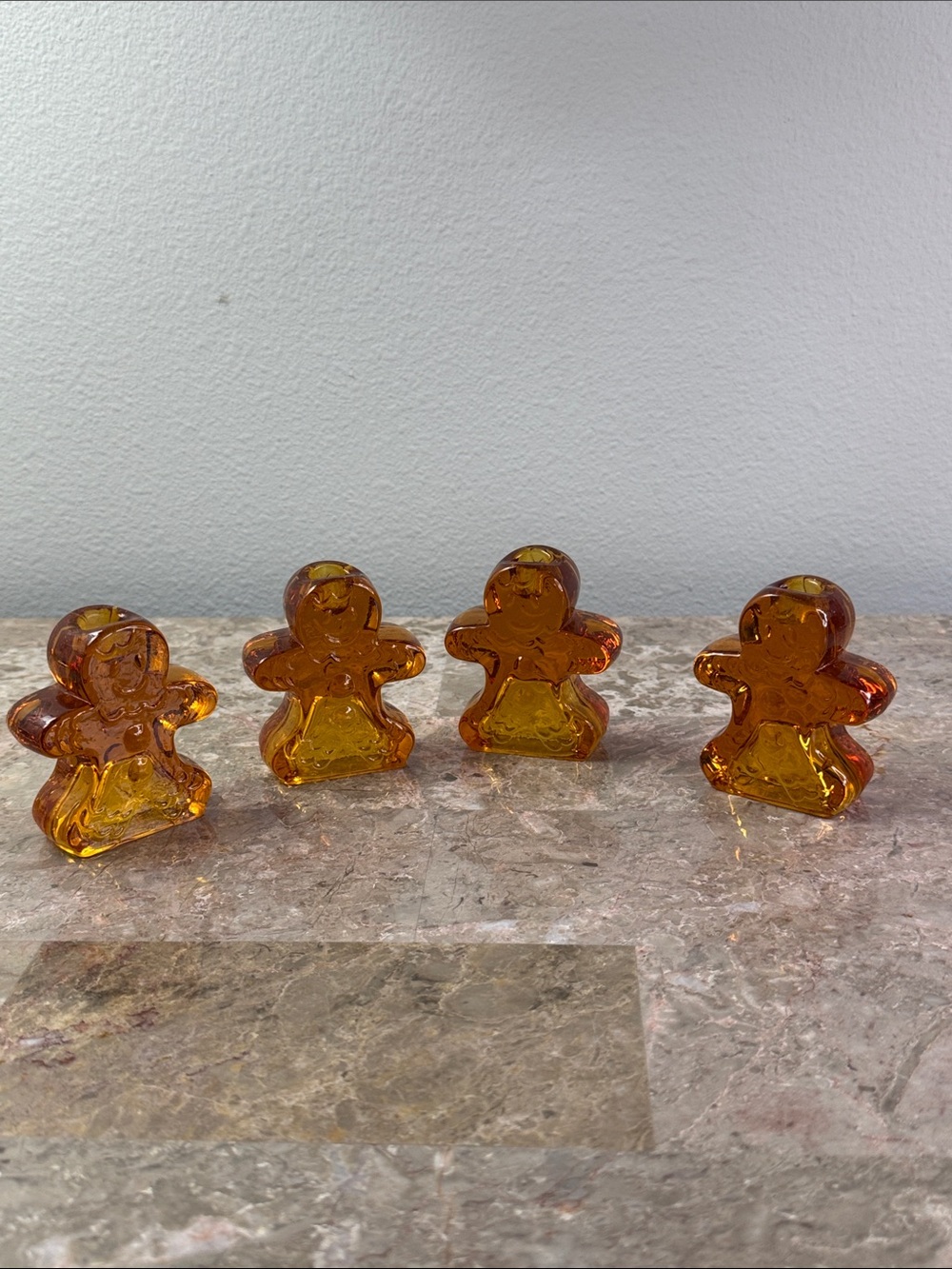 WIlliams-Sonoma Amber glads Gingerbread candlestick holders Set of 4